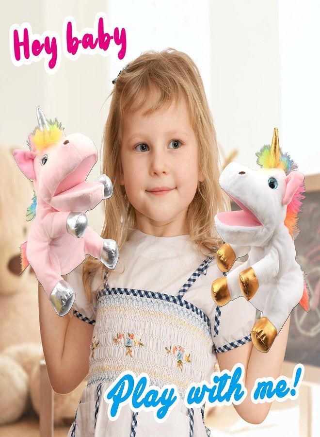 Hopearl Plush Unicorn Hand Puppet with Open Movable Mouth for Imaginative Play, Role Play, Interactive Toy for Storytelling Teaching Puppet Theater, Birthday Gifts for Kids Girls, White, 12'' - Image 5